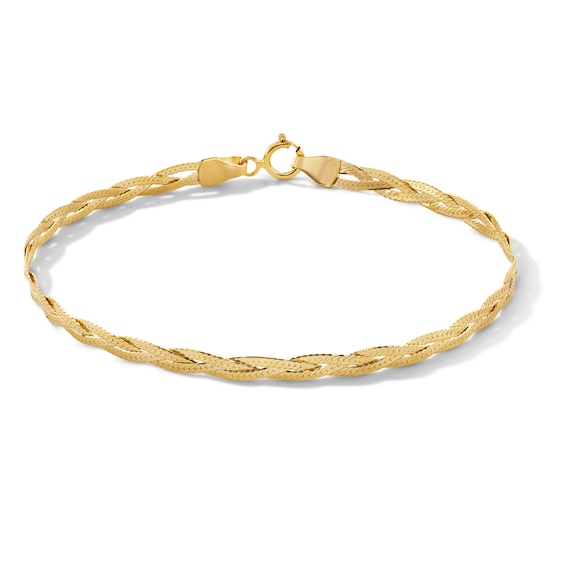 10K Solid Gold Braided Herringbone Chain Bracelet - 7"