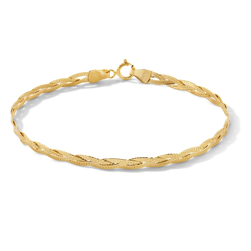 10K Solid Gold Braided Herringbone Chain Bracelet - 7"
