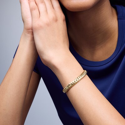 10K Hollow Gold Double Curb Chain Bracelet - 7.5"