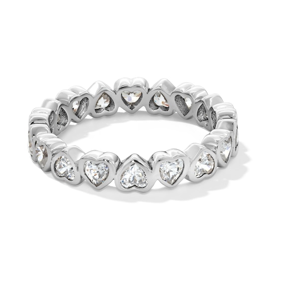 Sterling Silver CZ Heart Eternity Ring - Size 7