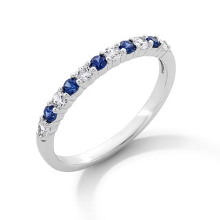 Sterling Silver Blue and White CZ Ring Band - Size 7