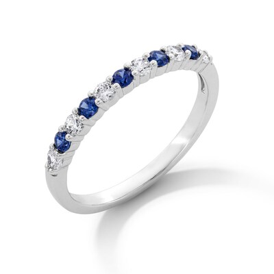 Sterling Silver Blue and White CZ Ring Band - Size 7