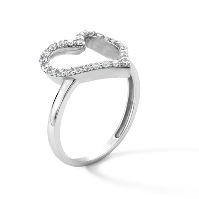 Sterling Silver CZ Open Heart Ring - Size 7