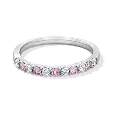 Sterling Silver Pink and White CZ Ring Band - Size 7