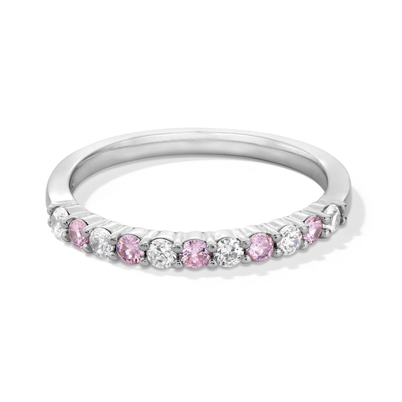 Sterling Silver Pink and White CZ Ring Band - Size 7