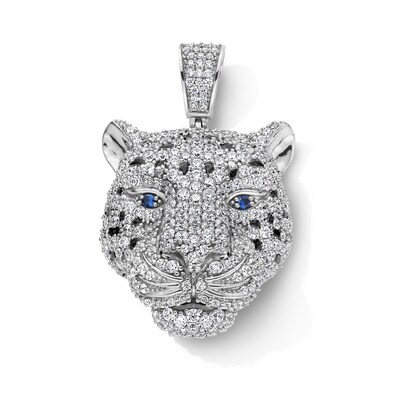 Sterling Silver CZ and Black Enamel Leopard Necklace Charm