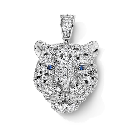 Sterling Silver CZ and Black Enamel Leopard Necklace Charm