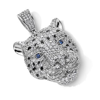 Sterling Silver CZ and Black Enamel Leopard Necklace Charm