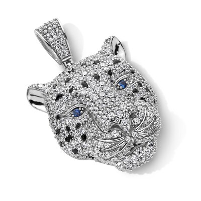 Sterling Silver CZ and Black Enamel Leopard Necklace Charm