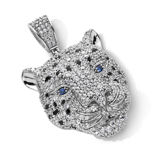 Sterling Silver CZ and Black Enamel Leopard Necklace Charm