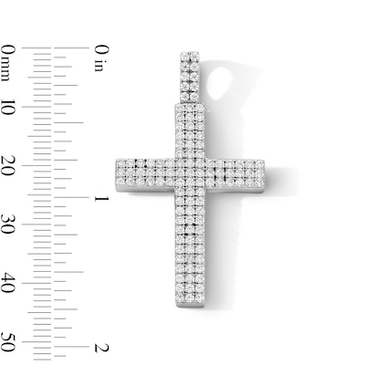 Sterling Silver CZ Three Row Cross Necklace Charm