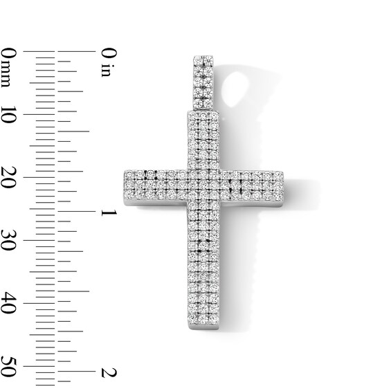 Sterling Silver CZ Three Row Cross Necklace Charm