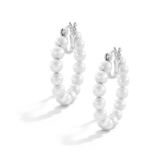 Sterling Silver Synthetic Pearl Hoops