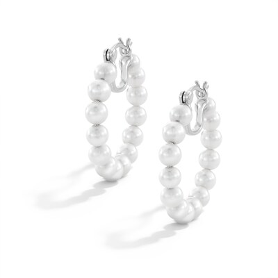 Sterling Silver Synthetic Pearl Hoops
