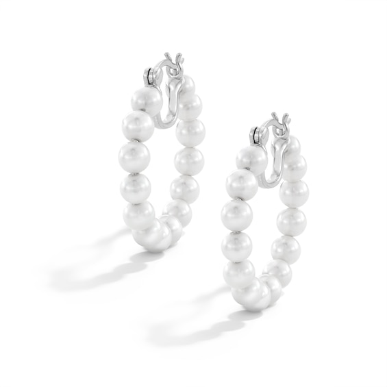 Sterling Silver Synthetic Pearl Hoops