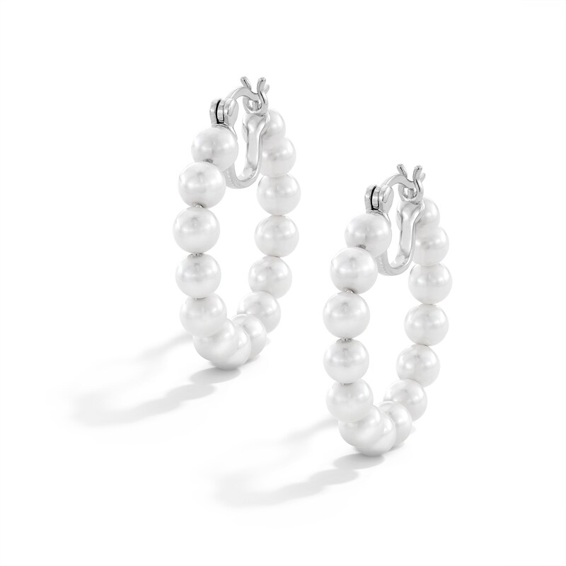 Sterling Silver Synthetic Pearl Hoops