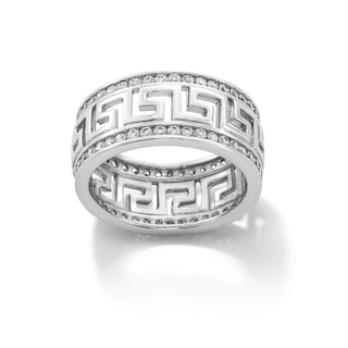 Sterling Silver CZ Greek Key Ring - Size 10