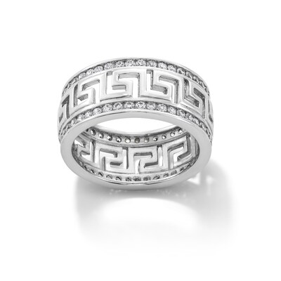 Sterling Silver CZ Greek Key Ring - Size 10