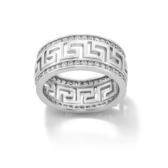 Sterling Silver CZ Greek Key Ring - Size 10