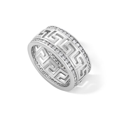 Sterling Silver CZ Greek Key Ring - Size 10