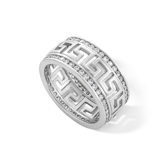 Sterling Silver CZ Greek Key Ring - Size 10