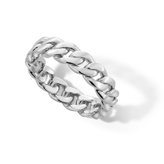 Sterling Silver Cuban Chain Link Ring Band - Size 10
