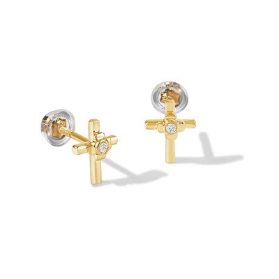 Child's 10K Gold Lab-Grown Diamond Accent Cross Studs