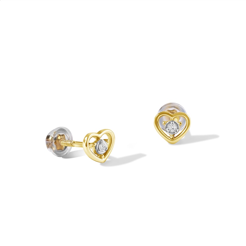 Child's 10K Gold Lab-Grown Diamond Accent Heart Outline Studs