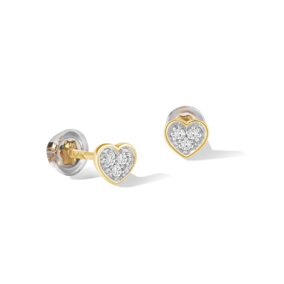 Child's 10K Gold 1/20 CT. T.W. Lab-Grown Diamond Heart Studs.