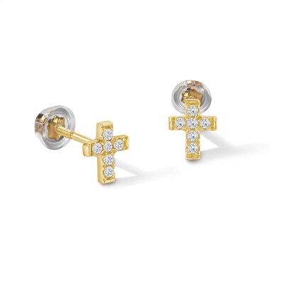 Child's 10K Gold 1/20 CT. T.W. Lab-Grown Diamond Cross Studs