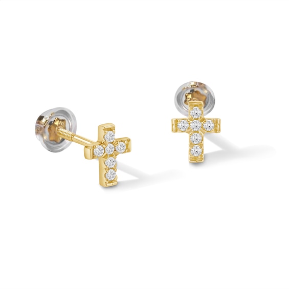 Child's 10K Gold 1/20 CT. T.W. Lab-Grown Diamond Cross Studs