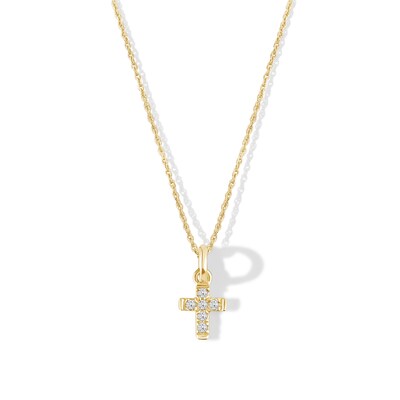 Child's 10K Gold 1/20 CT. T.W. Lab-Grown Diamond Cross Pendant - 13"