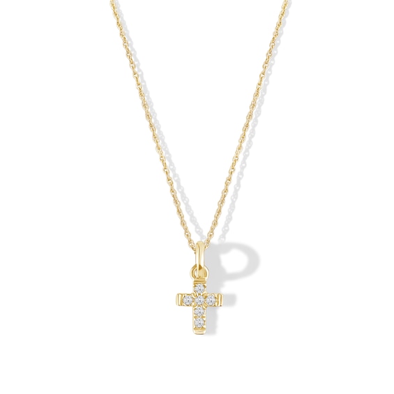 Child's 10K Gold 1/20 CT. T.W. Lab-Grown Diamond Cross Pendant - 13"
