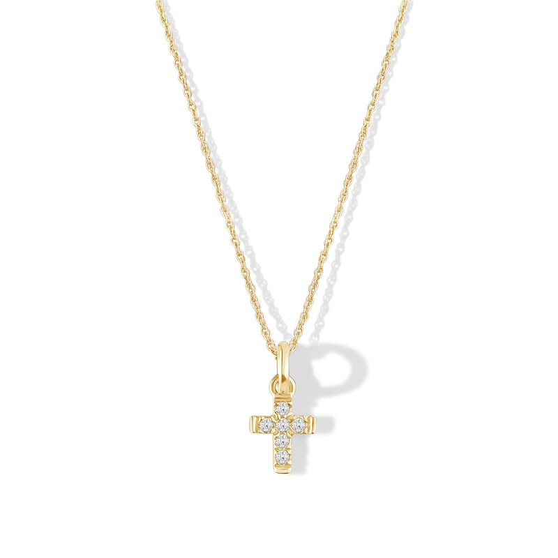 Child's 10K Gold 1/20 CT. T.W. Lab-Grown Diamond Cross Pendant - 13"