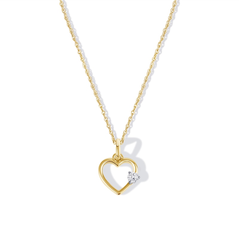 Child's 10K Gold 1/20 CT. T.W. Lab-Grown Diamond Heart Pendant - 13"