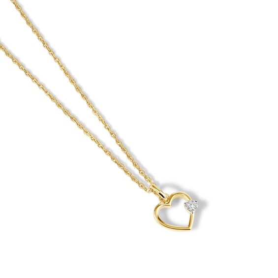 Child's 10K Gold 1/20 CT. T.W. Lab-Grown Diamond Heart Pendant - 13"