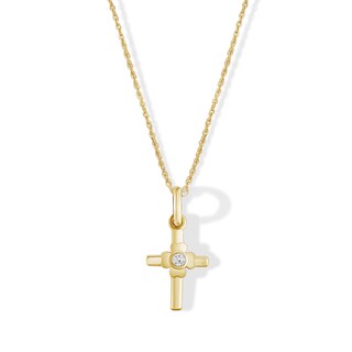 Child's 10K Gold Lab-Grown Diamond Accent Cross Pendant - 13"
