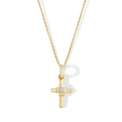 Child's 10K Gold Lab-Grown Diamond Accent Cross Pendant - 13"