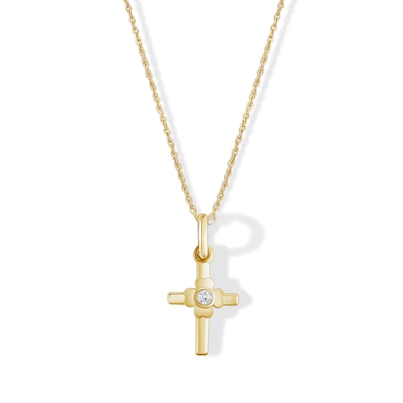 Child's 10K Gold Lab-Grown Diamond Accent Cross Pendant - 13"