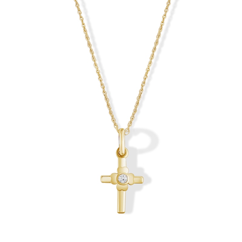 Child's 10K Gold Lab-Grown Diamond Accent Cross Pendant - 13"