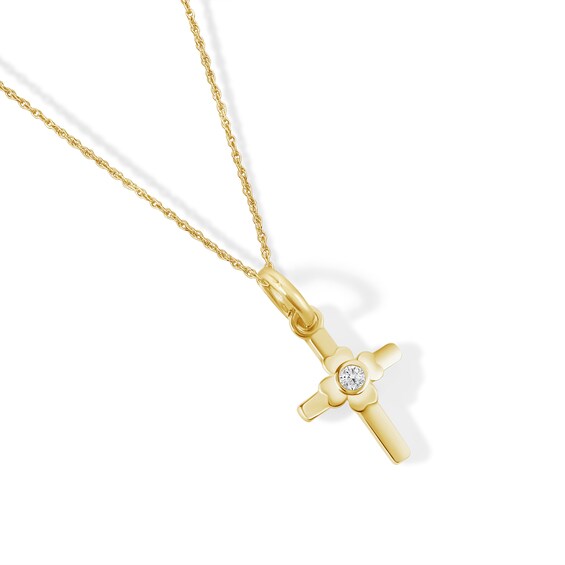 Child's 10K Gold Lab-Grown Diamond Accent Cross Pendant - 13"