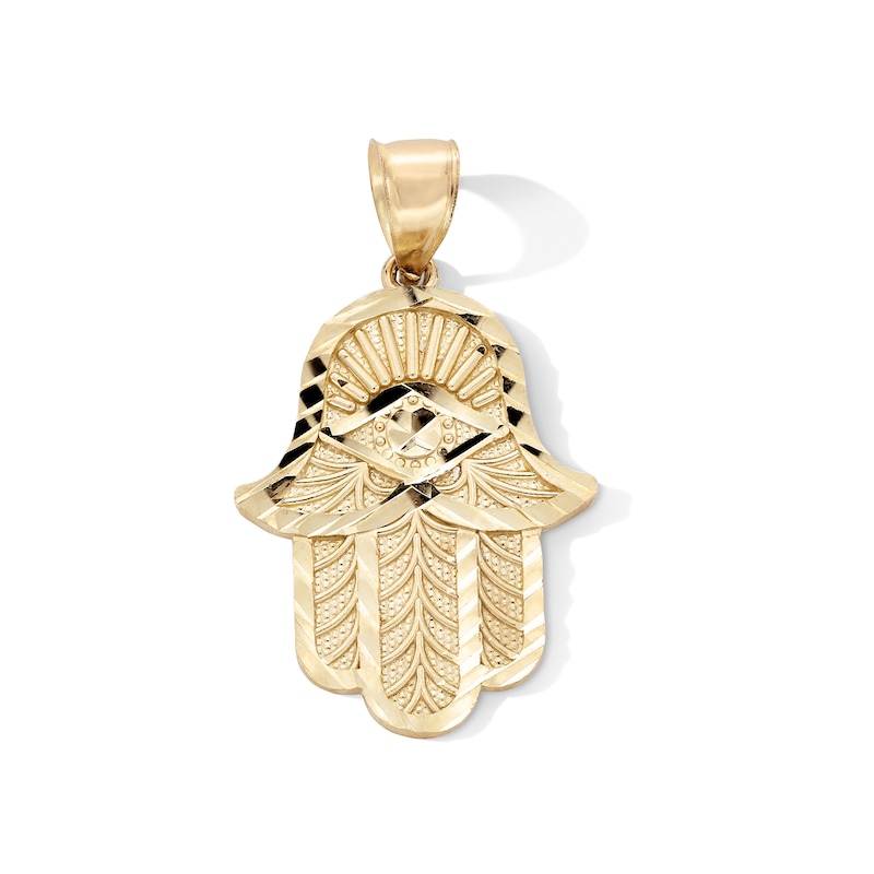10K Gold Diamond-Cut Hamsa Necklace Charm