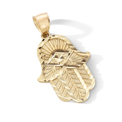 10K Gold Diamond-Cut Hamsa Necklace Charm