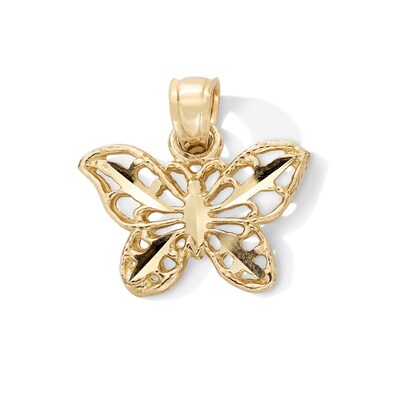 10K Gold Diamond Cut Butterfly Necklace Charm