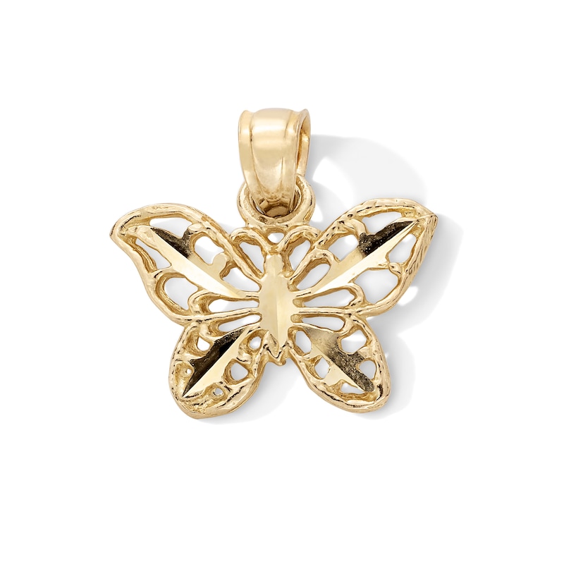 10K Gold Diamond Cut Butterfly Necklace Charm