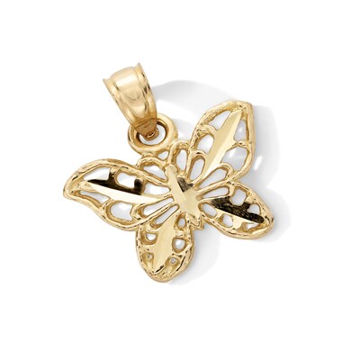 10K Gold Diamond Cut Butterfly Necklace Charm