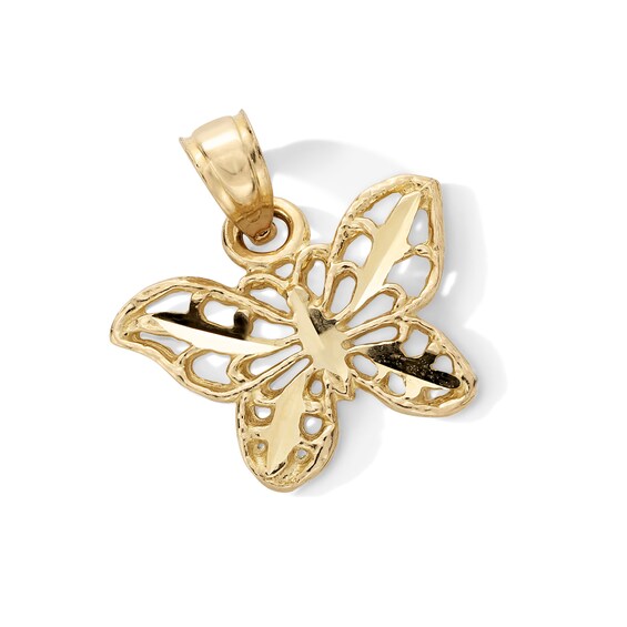10K Gold Diamond Cut Butterfly Necklace Charm