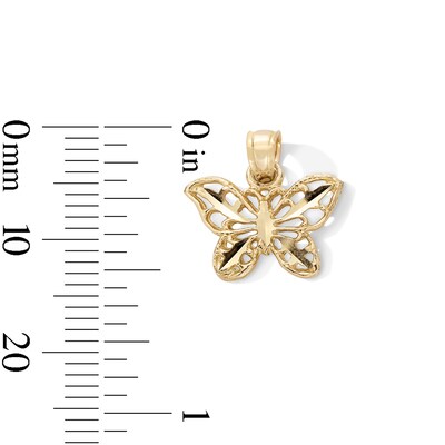 10K Gold Diamond Cut Butterfly Necklace Charm