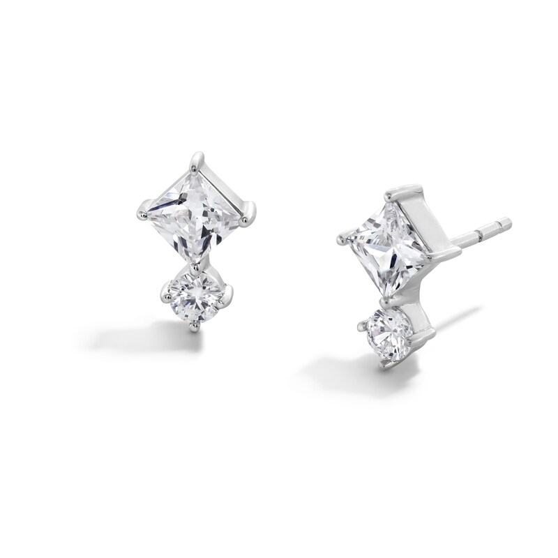Sterling Silver CZ Round and Kite Stacked Studs