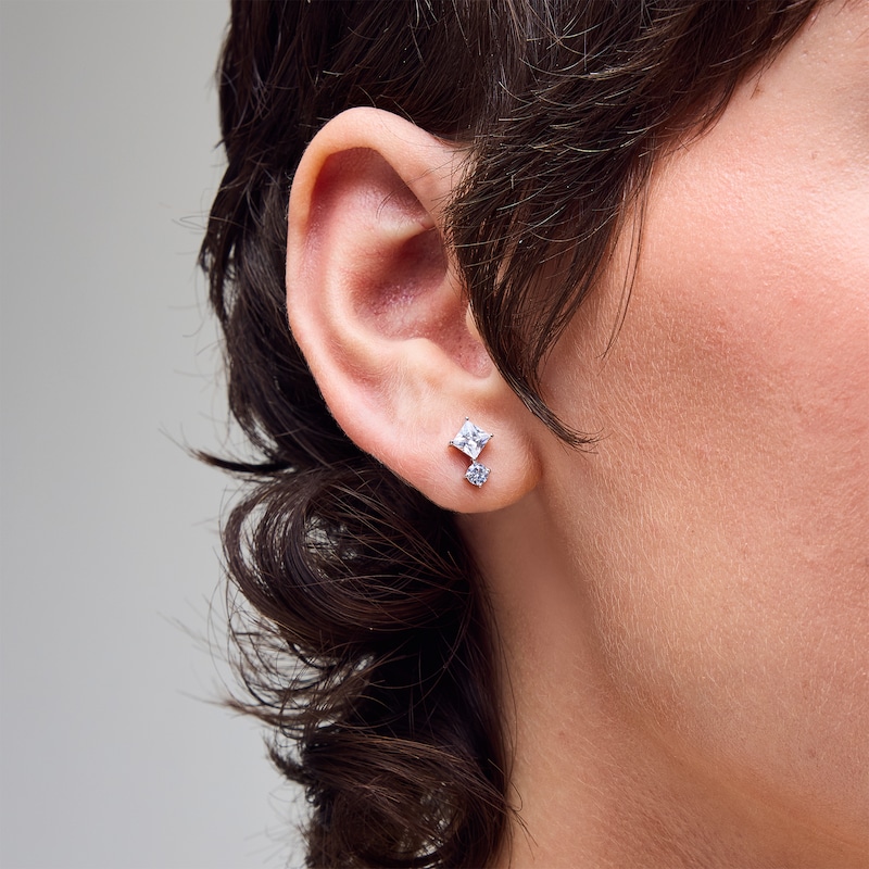Main Image 2 of Sterling Silver CZ Round and Kite Stacked Studs